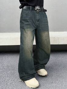 男士大码做旧复古水洗牛仔裤