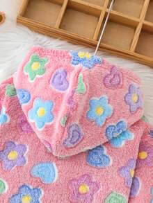 Kleine Mädchen Blumen Flanell Hoodie und Hose Lässig outfit - Pink - Übersicht 5