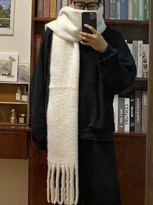 1pc Men's And Women's Macaron Solid Color Warm Thick Scarves, High-End Warm Neck Tassel Long Scarves, Thick Warm Scarf Collar, Suitable For Daily Use In Spring, Autumn, Winter, Cold Weather, Leisure Travel, Shopping, Etc - Multicolor - View 7