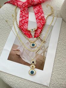 1Pc Western Cowboy Stylish Copper Beaded Eyes Cow Head Vegan Loop Chain Printed Scarf Necklace For Parties Music Festivals Out Hip Hop Enthusiasts Cowboy Lovers Wear, 18k Gold Plated Women's Gold Jewelry Halloween Gift(The Eye Pendant Is Secured With Foam Backing, And The Material Of The Eye Pendant Is Resin.) - Gold - View 4