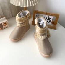 Girls' Soft Sole Anti-Slip Snow Boots, Thermal Lined Warm Short Boots, Thick Toddler Fashion Furball Mid-Calf Boots