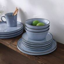 Annecy Plates And Bowls Sets Dinnerware Set For 4 12 Pieces Dish Set Reactive Blue