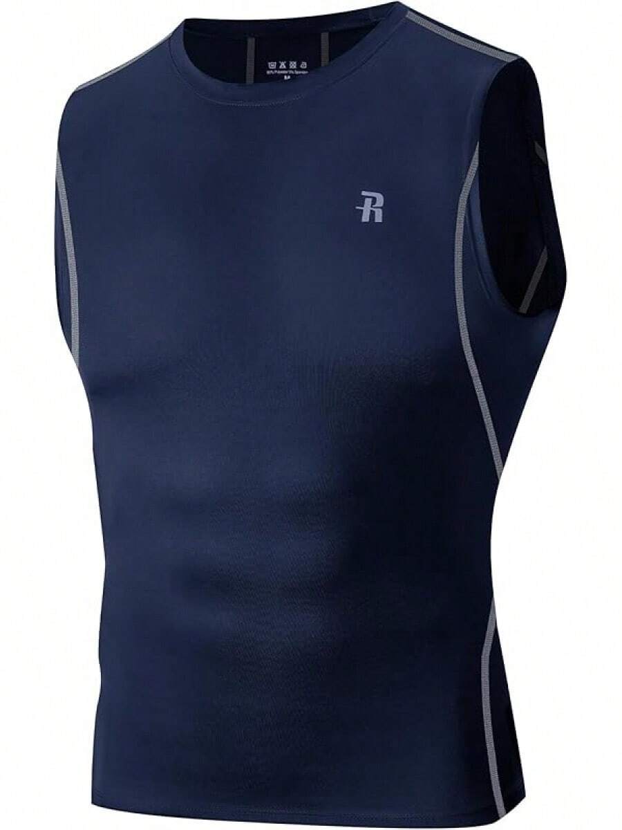 GYHSRunhit Sleeveless Compression Shirt Men Top Athletic Muscle Shirts Men - 海軍 - 查看 1