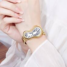 1pc石英表Y2K千禧复古不对称扭曲手表，小众精致男女高端金银腕表 - 均碼 - 查看 6