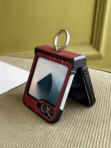 Fashion Wavy Pattern Finger Ring Buckle Phone Case Compatible With Samsung Galaxy Z Flip 6 7 5 4 3 Z Stand Holder Shockproof Cover Waterproof Anti-Fall Scratch Resistant - Red - View 2
