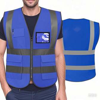 高能见度反光安全背心 - 多口袋，男女通用，轻便透气（不会过热） - 非常适合户外骑行/建筑/环卫 - 符合 ANSI/ISEA 标准
