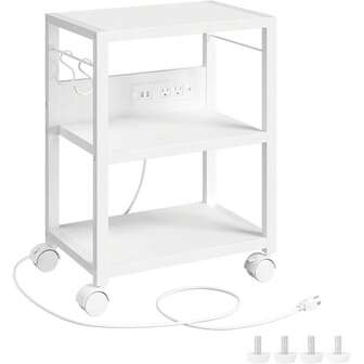 Industrial Printer Cart, 3-Tier Mobile Printer Stand, Rolling Cart  Power Outlets And USB Ports, Home Printer Stand  2 Hooks, For Office, Living Room, Rustic Brown PTHR40E01ZWhiteWhite