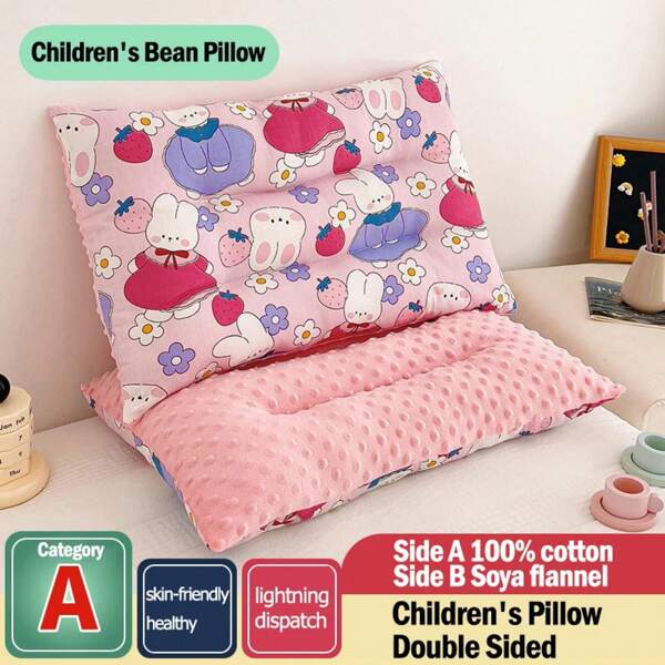 Children Aged 2-10 Years Old All Cotton Bean Velvet Pillow Core, Baby Comfort Pillow, 30 * 50CM, Cute Cartoon Print, Soft Fabric