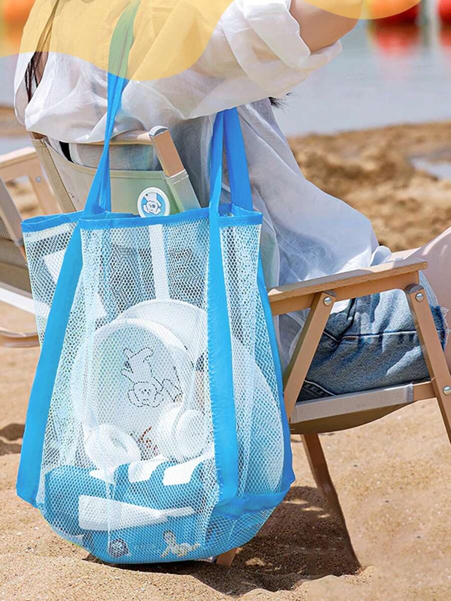 Multifunctional Beach Tote Bag With Mesh Net, Mesh Beach Toy Shoulder Bag, Essential For Summer Travel, Portable Storage, Beach Bag - Multicolor - View 1