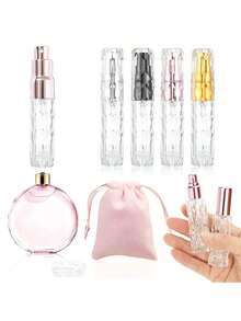 1 pieza Botella de perfume de vidrio de alta gama de 5ml con atomizador recargable, botella de subpaquete con bomba de pulverización, botella de perfume de bolsillo pequeña, estuche con bomba de aroma, contenedor de perfume portátil vacío para viajes, sala de estar, hogar, dormitorio, baño, decoración de la casa, viajes, bodas, fiestas de cumpleaños, regalos para hombres, mamá, papá, amigos, Año Nuevo, accesorios, regalos divertidos, herramientas de viaje portátiles, accesorios de viaje, artículos para exteriores de viaje