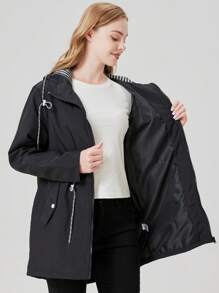 1 pieza Chaqueta para mujer para exteriores, de tela resistente al agua, con diseño de cordón en la cintura, cortavientos casual para primavera y otoño