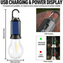 1 Pack Solar Rechargeable Hooked Camping Light Vintage Outdoor Tent Camping Ambient Light Multi-Functional Household Tungsten Lights - Round, 1-pack - View 8