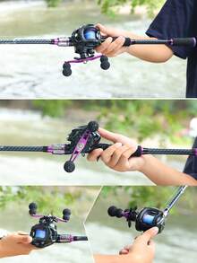SOUGAYILANG Combo canna da pesca e mulinello, canna in fibra di carbonio a 2 sezioni da 1,8 m, mulinello baitcasting, bobina in alluminio liscio, rapporto di ingranaggi ad alta velocità 7,2:1, con filo da pesca in nylon, esche da pesca e accessori, ambidestro, media potenza (le specifiche del filo da pesca e gli stili e i colori degli accessori sono casuali) - Viola - Visualizzare 11