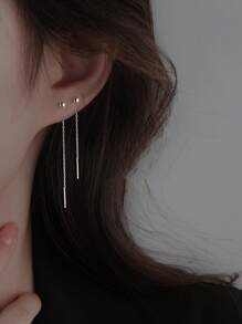 1 Pair Beaded Chain Tassel Earrings, Fashion Minimalist Unique Design Earrings For Women, Suitable For Daily Wear, Parties And Gatherings