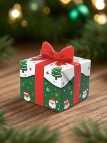 10 piezas/1 pieza Cajas de regalo con diseño de lazo 3D de tema navideño rojo y verde clásico, impresión de elementos navideños en múltiples lados, cartón resistente y no deformable, con patrón de Papá Noel y árbol de Navidad, forma exquisita y adorable de caja de regalo cuadrada, adecuada para almacenar pequeños regalos navideños, joyas, tarjetas de felicitación, dulces, decoración de escena navideña, recuerdos de fiesta navideña, agregando una atmósfera cálida a la Navidad