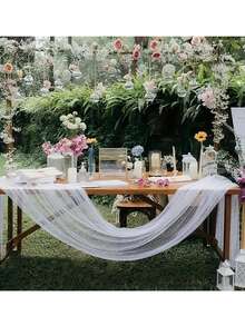 1 pieza de tela de tul con perlas, decoración de velo de boda, decoración colgante de pared para fiesta de boda, decoración de mantel