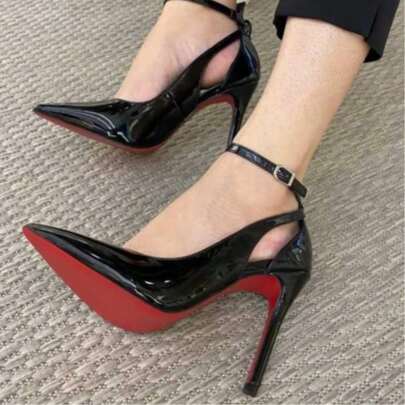 Sandália Feminina Scarpin Salto Fino 10cm SlingBack SOLADO VERMELHO Bico Fino