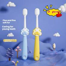 Set de 2 cepillos de dientes en forma de león para niños, cerdas suaves para uso en el hogar