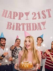 1pc HAPPY BIRTHDAY Pull Flag, 18/21/30/40/50/60 Black/Gold/Silver/Rose Gold/Champagne Gold/Blue Birthday Party Decoration Pull Flag Banner - Multicolor - View 4