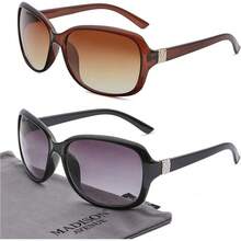 Avenue Paquete de 2 Gafas de Sol Clásicas Vintage para Mujeres y Hombres, Gafas de Sol de Moda con Protección - Negro/Marrón - Ver 12