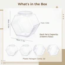 Tarro de plástico hexagonal transparente con tapas, envases para galletas y dulces, recipiente de almacenamiento de alimentos reutilizable, suministros de cocina
