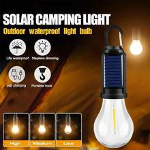 1 Pack Solar Rechargeable Hooked Camping Light Vintage Outdoor Tent Camping Ambient Light Multi-Functional Household Tungsten Lights - Round, 1-pack - View 3