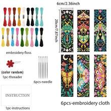 6pcs/Set Insect Themed Cross Stitch Bookmark DIY Art Kit - Cross Stitch Sewing Bookmark Set With Colorful Moth Pattern - Includes 6 Printed Cross Stitch Fabric, Ample Embroidery Floss, Stitching Tools (Random Color) And English Instructions - Simple And Easy To Operate, Suitable For Beginners And Handicraft Lovers - Can Be Used As Bookmarks, Home Decor, Or Gifts - Multicolor - View 2