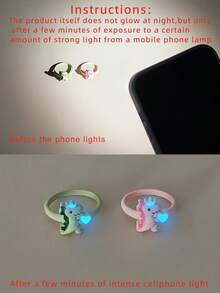 ATLVXJL 2pcs/Set Glow-In-The-Dark Couple/Friendship Crown, Heart, Dinosaur Shaped Alloy Ring Set, Casual Couple Jewelry Suitable For Daily Wear And Valentine's Day Gift - Multicolor - View 4