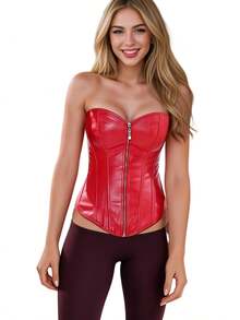 Women's Front-Zip Back Lace-Up Corset Top - Sexy Waist Cincher For Prom, Club & Cosplay - Stylish Smooth Fabric Corset De Mujer Elegante