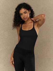 Yefecy 女式无缝健身背心 工字背心 运动背心 运动衫 - 黑色 - 查看 4