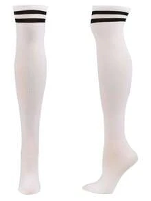 1 Pair Of Women's Long Socks, Black And White Striped Knee High Socks, Comfortable High Stretch High Help Long Socks, Seasonal Knee High Socks, Fashionable Calf Knee High Socks, Suitable For Stage Performances, Party Events, Sexy Club Outfits, College Style Maid Outfits, Attending Various Parties, Etc., Y2k, Cozy