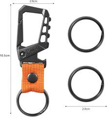 Llavero de metal resistente, clip de mosquetón, abridor de botellas, anillo de muñeca, llavero de coche unisex para hombres y mujeres - Negro + naranja - Ver 2