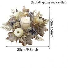 1pc Elegant Halloween Autumn Theme Decorative Candle Wreath. An Ideal Choice For Halloween Home Decor. Perfect For Decorating Your Dining Table, Fireplace Mantel Or Sideboard During The Halloween Season, Adding A Cozy Holiday Atmosphere To Any Space. (Candles Not Included) Halloween Decor, Room Decor, Christmas Decor, Home, Christmas Gift, Christmas Decoration - Multicolor - View 14