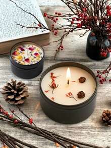 1 Nến thơm hoa cổ điển trong hộp thiếc, sáp đậu nành tự nhiên, hương thơm lâu dài, thích hợp cho không gian gia đình | Quà tặng thanh lịch, đồ dùng tiệc tùng, trang trí phòng (Vị trí hoa khô ngẫu nhiên do làm thủ công) - Nhiều màu - Xem 4