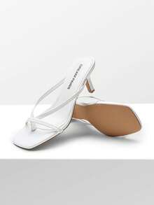 Heels For Women Flip Flops Kitten Low Heels Open Square Toe Thong Heeled Sandals, Sexy Fashion Comfort Shoes For Party Casual Slides - 白色 - 查看 5