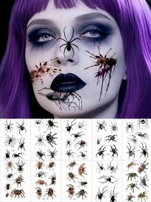 10张万圣节蜘蛛纹身恐怖僵尸蜘蛛网吸血鬼纹身临时逼真防水适用于女性万圣节派对节日派对恶作剧角色扮演化妆 - 彩色 - 查看 10