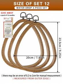 多件复古风格棕色仿木纹绣花箍，各种形状，采用优质 ABS 和 PVC 材料制成，配有金属挂钩，防碎，配有 16 根针，适用于家居装饰和刺绣 - 棕色 - 查看 17