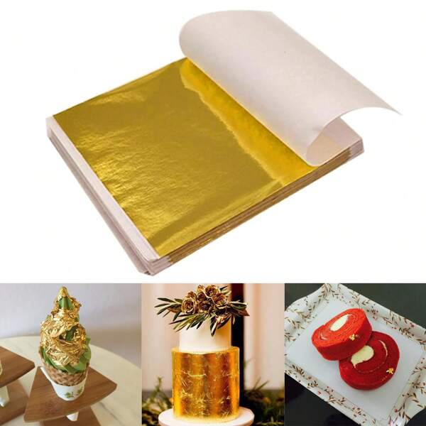 100/500PCS Edible Gold Leaf Imitation - Cake Decorations, Loose Gold Leaf Sheets,Gold Leaf Sheets Imitation Gold Foil Paper Sheets For Arts, Gilding Crafting, Painting, Picture Frames, Projects, Furniture Decoration
