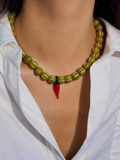 1 pieza Collar colgante de cerámica con diseño de calabaza, pulpo, estrella de mar o cactus en estilo de moda y dibujos animados, piezas únicas pintadas a mano, adecuado para hombres y mujeres, uso diario, festivales, citas, regalos