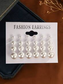 12 Pairs Minimalist Faux Pearl Stud Earrings Set