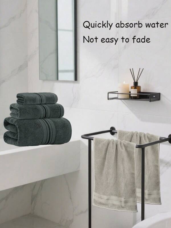 3pcs Set [1pc Handkerchief + 1pc Face Towel + 1pc Bath Towel] Shiny Textured Handkerchief, Towel & Bath Towel Bathroom Set, Soft Velour, Absorbent & Quick Drying, Suitable For Bathing, Face Washing, Travel, Sports, Surfing And Other Occasions