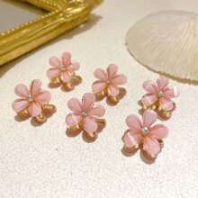 6pcs/Set Women's Mixed Color Alloy Crystal Flower Hair Clips, Elegant High-End Bangs/Fringe Clips, Princess Style Hair Accessories, Versatile For Daily Decoration, Dating, Commuting, Gift Flower Claw Clips
