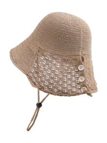 1pc Women Summer Knitted Hollow Bucket Hat, Fisherman Sun Hat With Letter Pattern, Suitable For Summer Outdoor, Random Style - MZ1572 - View 12