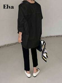 ELVA Black Top Old Money Aesthetic Long Sleeve Baggy Office Outfits For Women Work Tops Women Fall Women Clothes Back To School Clothes Homecoming Dresses Boyfriend Teacher Outfits For Women Business Casual Woman