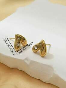 1 par de pendientes elegantes de acero inoxidable para mujer con diseño asimétrico de corazón con rhinestones, adecuados para uso diario y vacaciones