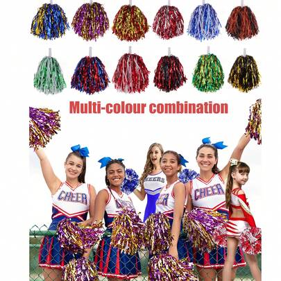 2/4/6/8/10/20 件带棍柄的啦啦队绒球、金属箔绒球、带柄绒球、金属啦啦队绒球、体育赛事、体育场、派对、节日、万圣节、舞会、足球、篮球和舞台表演的花球、团队精神物品、充满活力的啦啦队装备、耐用绒球