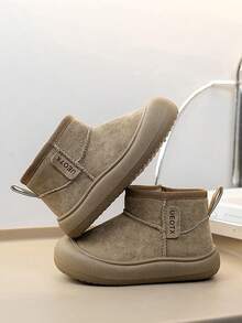 Sepatu bot salju modis dengan desain resleting samping warna polos yang nyaman, cocok untuk anak perempuan dan laki-laki, lapisan bulu lembut dan hangat, cocok untuk berjalan di luar ruangan dan dipakai di musim dingin. Ukuran Cina, silakan lihat tabel ukuran untuk memilih. - Khaki - View 5