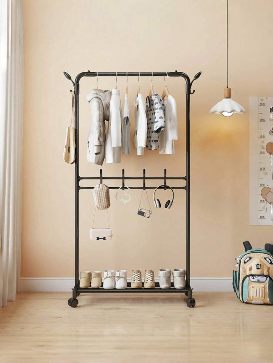 Wieszak na ubrania dwuwarstwowy, duża pojemność, wielofunkcyjny wieszak na ubrania do sypialni, przenośny wieszak na ubrania, pionowy wieszak na ubrania, łatwy w montażu, wygodny do przenoszenia, odpowiedni do sypialni, salonu i ekspozycji w sklepie odzieżowym