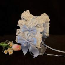 1pc Lolita Style Girl Faux Pearl Bow Lace Headband + Cute Countryside Themed Headpiece Ribbon Maid Headdress, Suits 2D Lolita Halloween