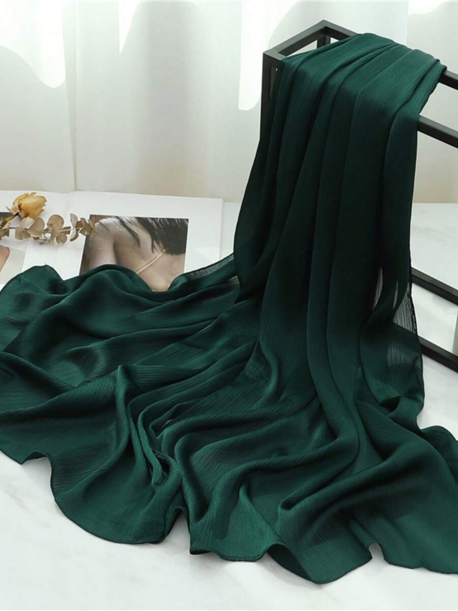 Crinkled Satin Headscarf, Single Or 2 Packs, No Gift Box Included - Dark Green - View 1